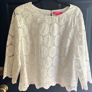 Lilly Pulitzer White Eyelet Mariella Top XL NWOT